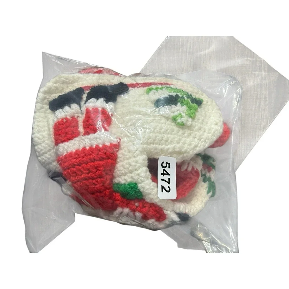 Vintage‎ Crochet 3d Dimensional Christmas Stockings 12 1/2 inches lot of 2 santa